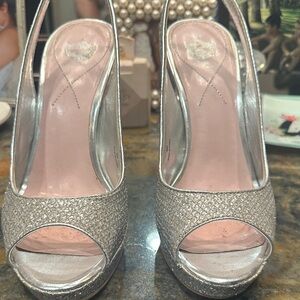 Elegant Silver Peep-Toe Heels